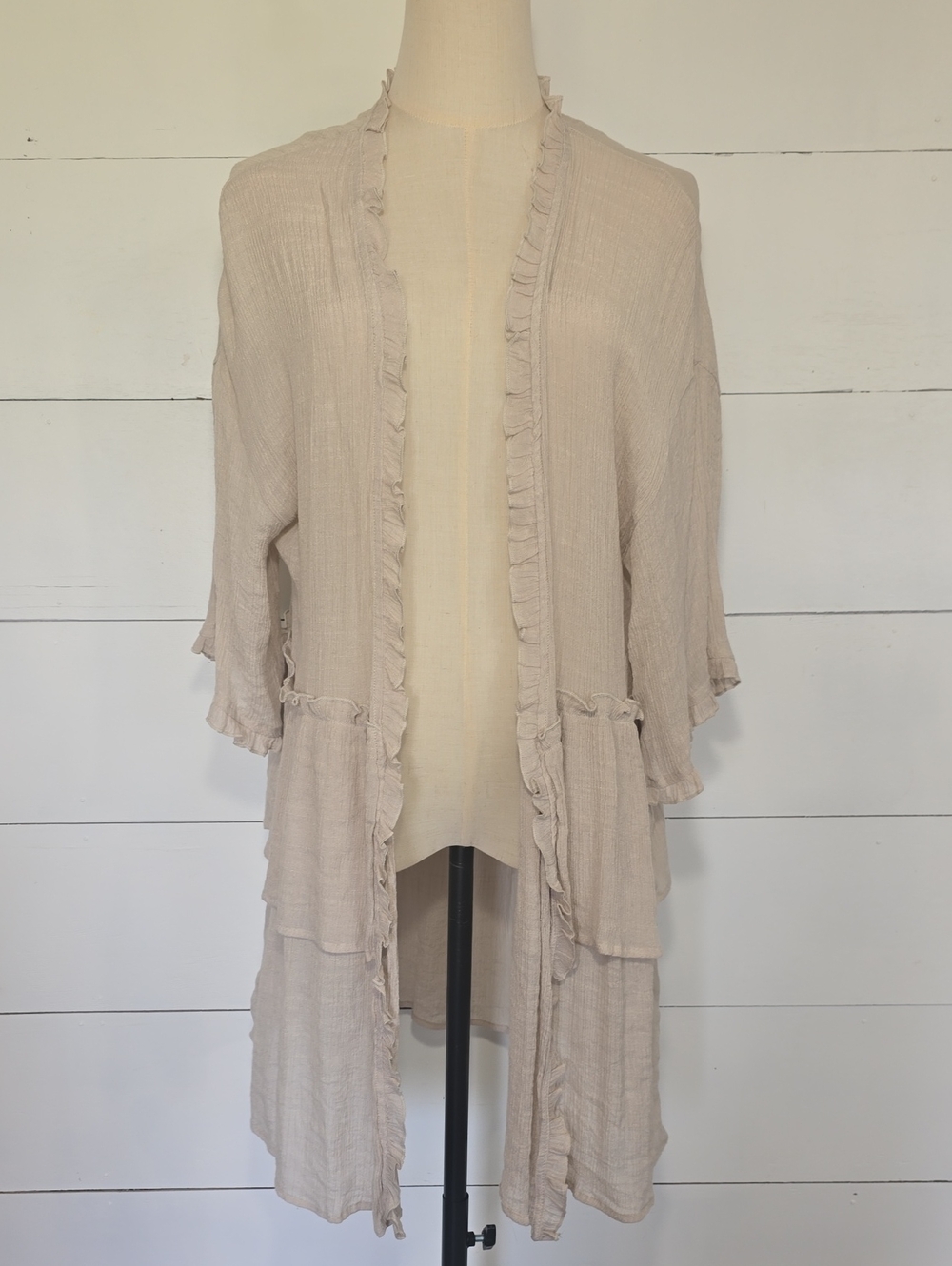 Easel Los Angeles Kimono Duster Cardigan with Tiered Ruffles